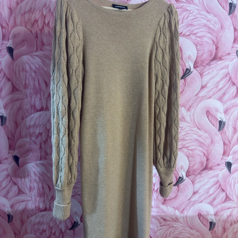 Express Tan Cable Knit Midi Dress